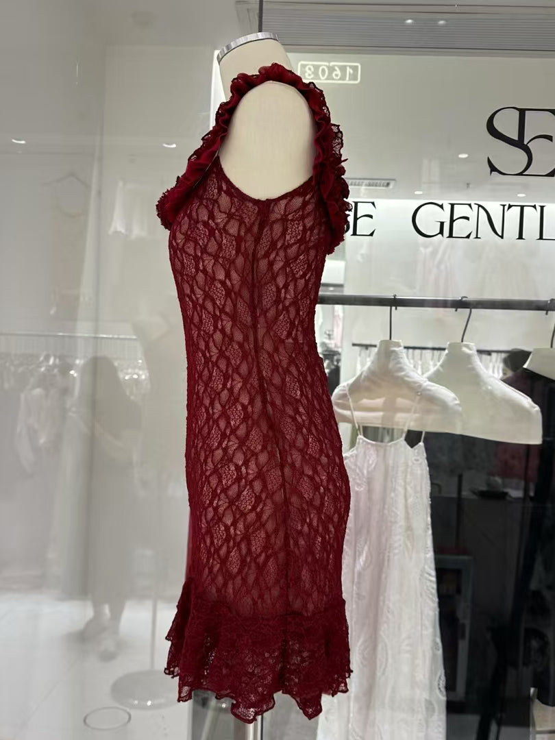 Solid Lace Patchwork Mini Dress