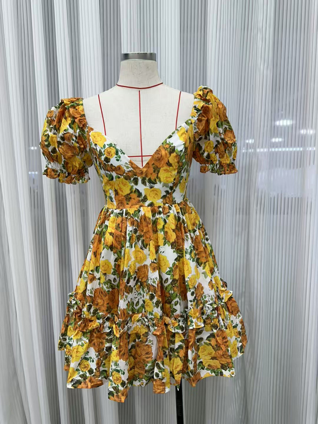 Temperament Print Flower Short Dress