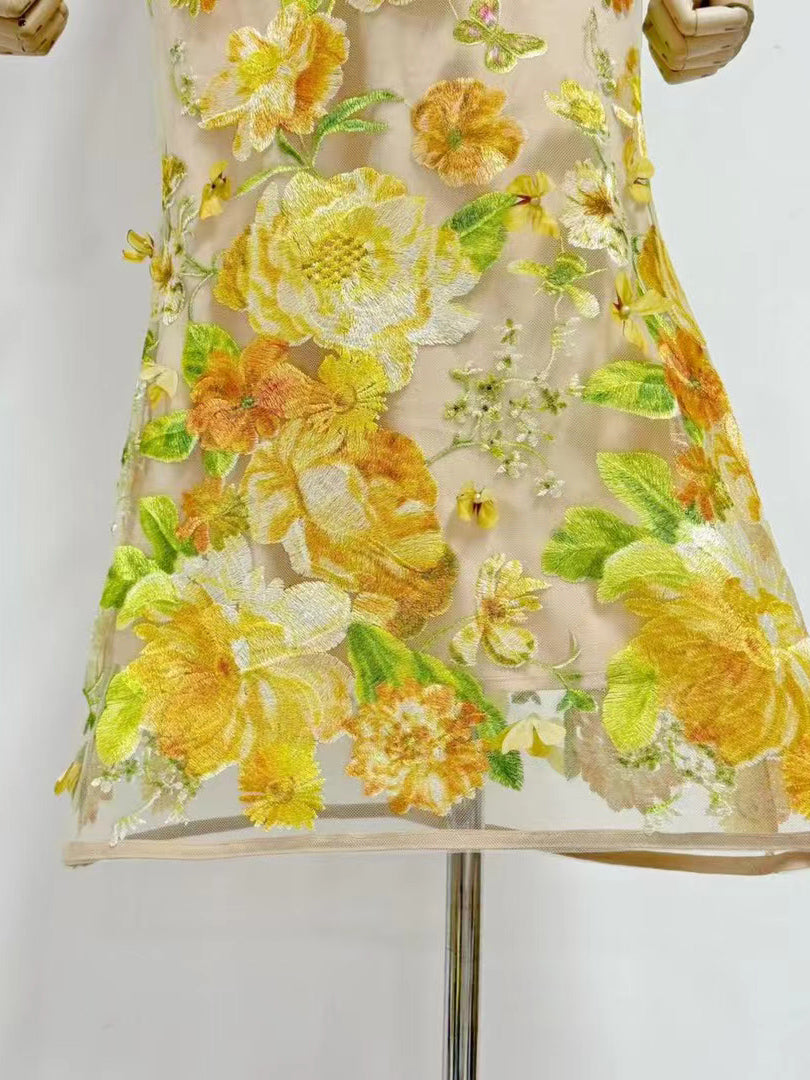 Patchwork Flower Sleeveless Long Dress