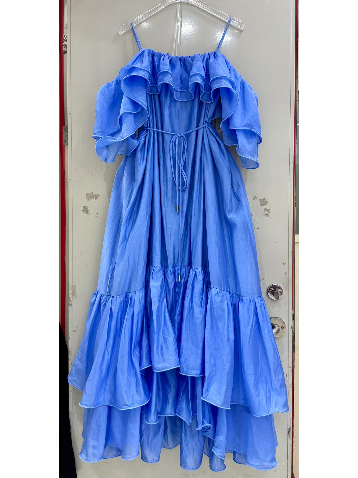Solid Ruffles Strap Long Dress