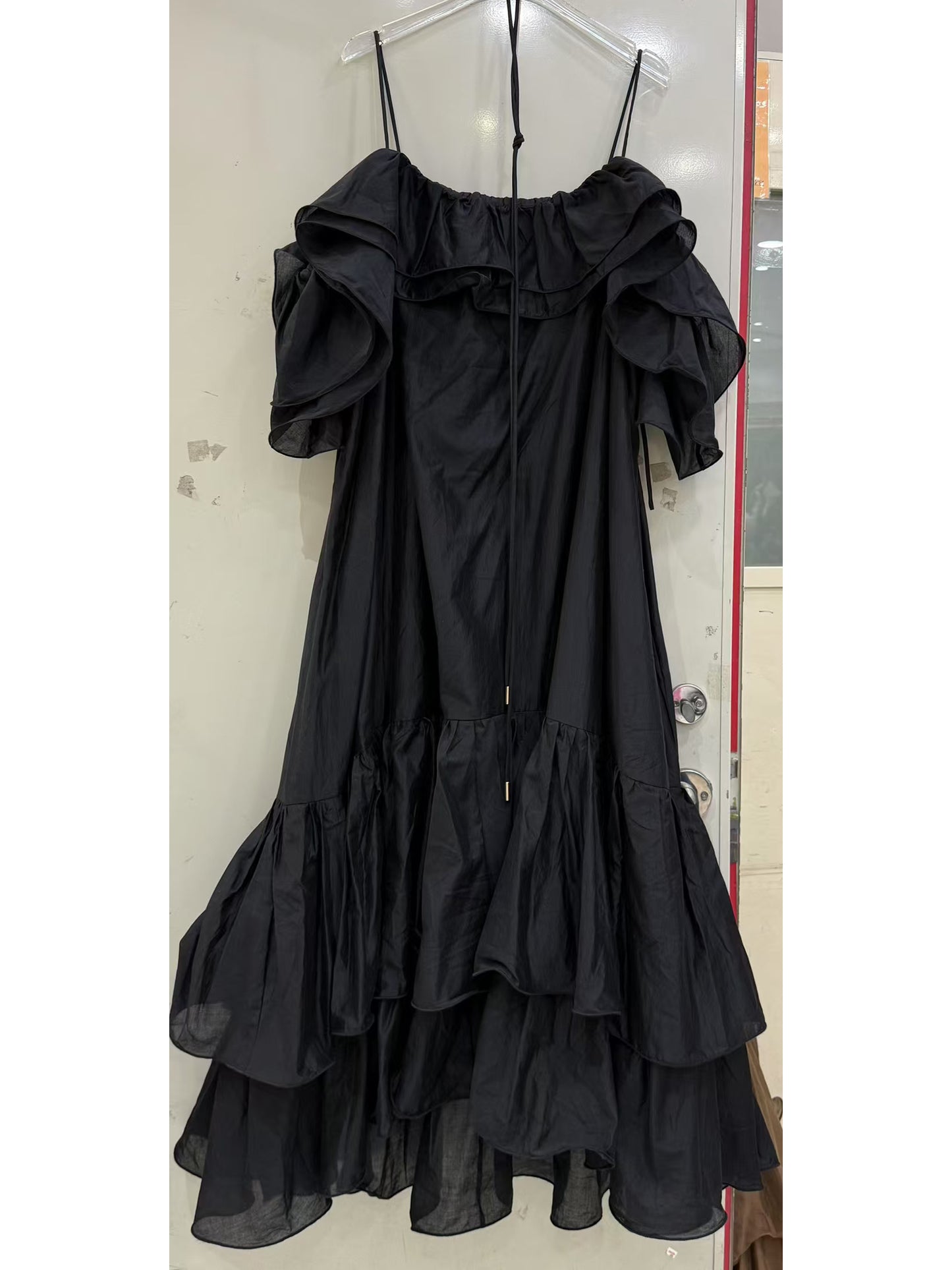 Solid Ruffles Strap Long Dress