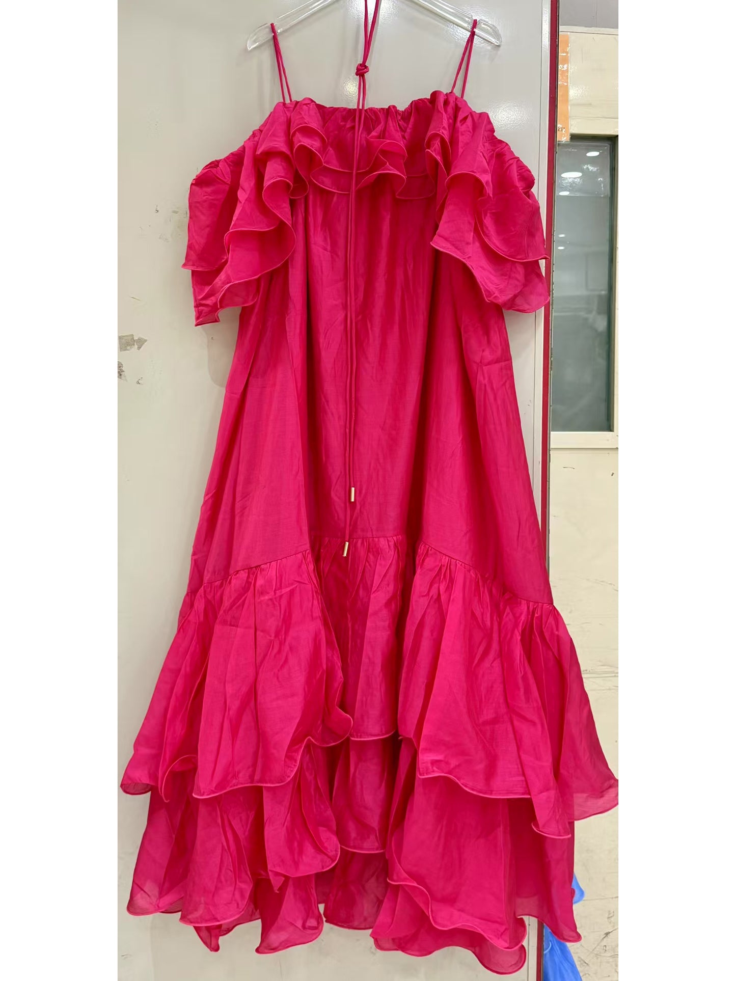 Solid Ruffles Strap Long Dress