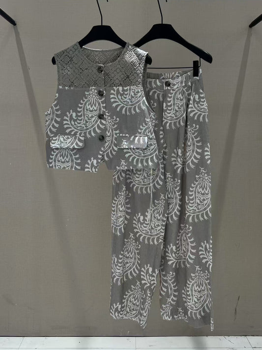 Sleeveless Patchwork Two Piece Set