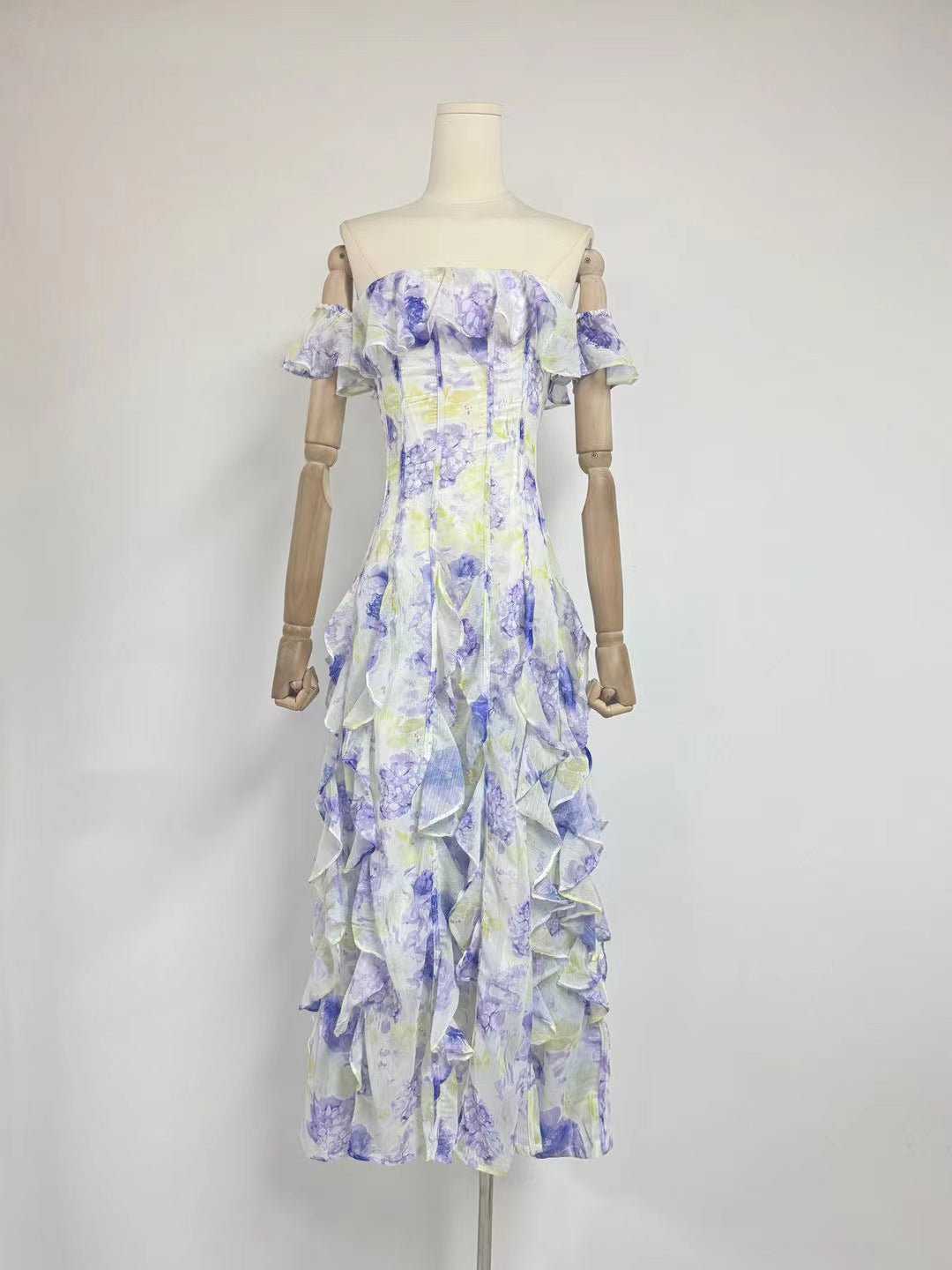 One Line Ruffles Long Dress
