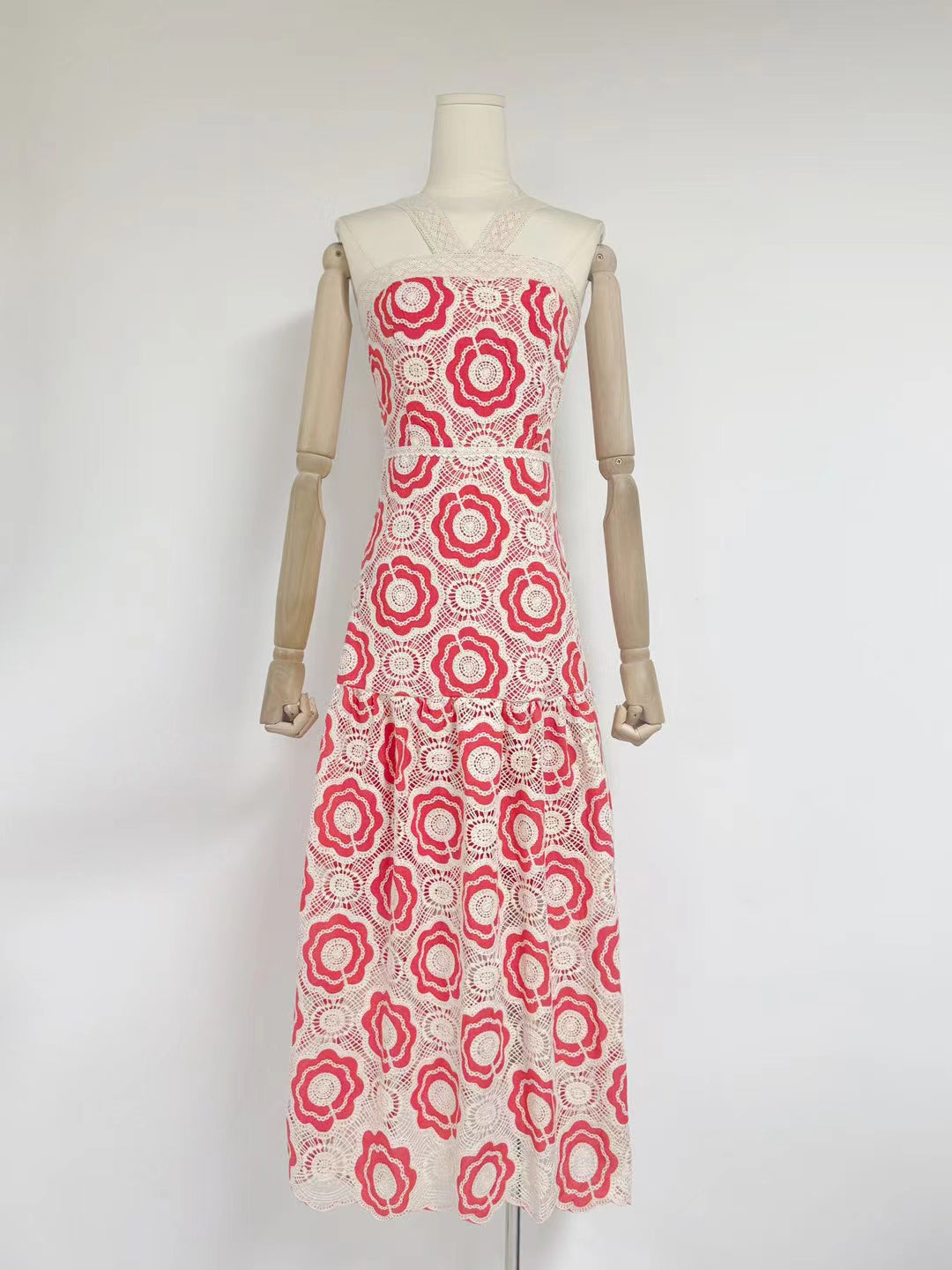 Elegant Patchwork Strap Long Dress