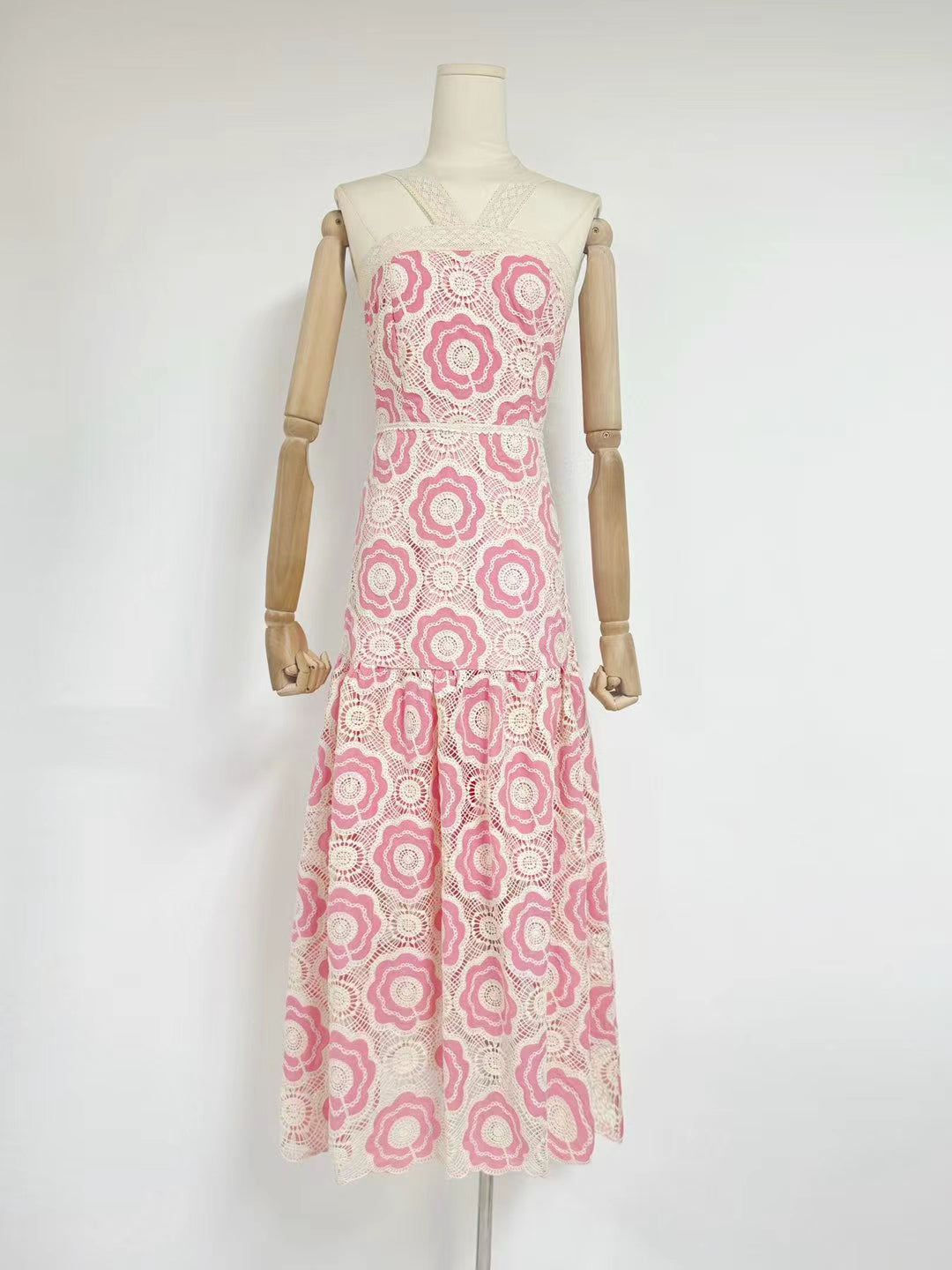 Elegant Patchwork Strap Long Dress