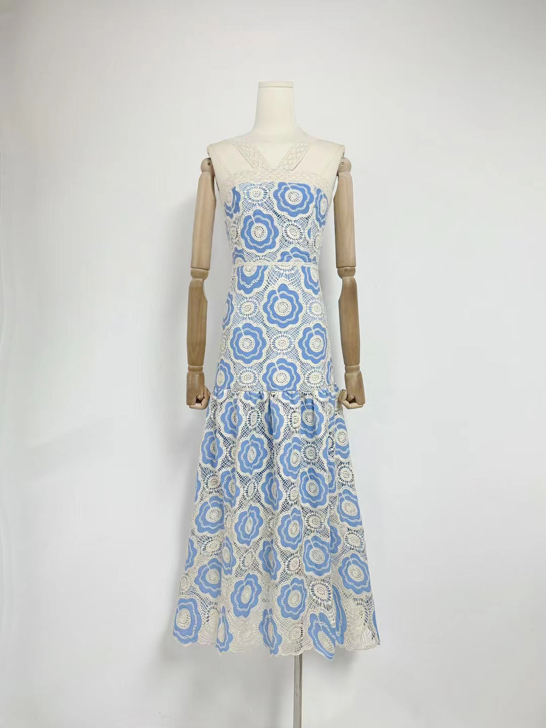 Elegant Patchwork Strap Long Dress