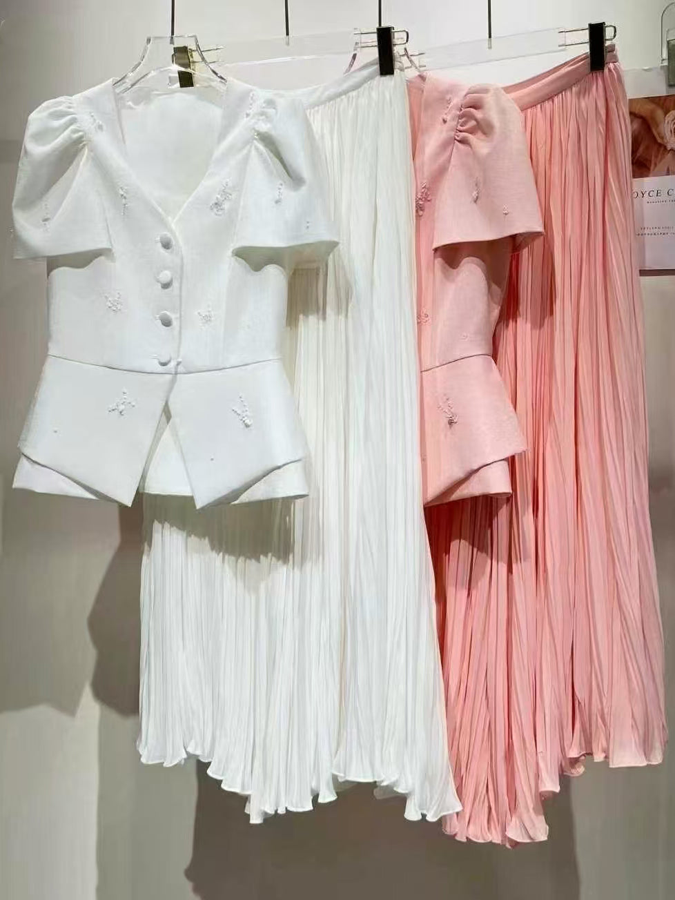 V-neck Solid Pleated Two Piece Set