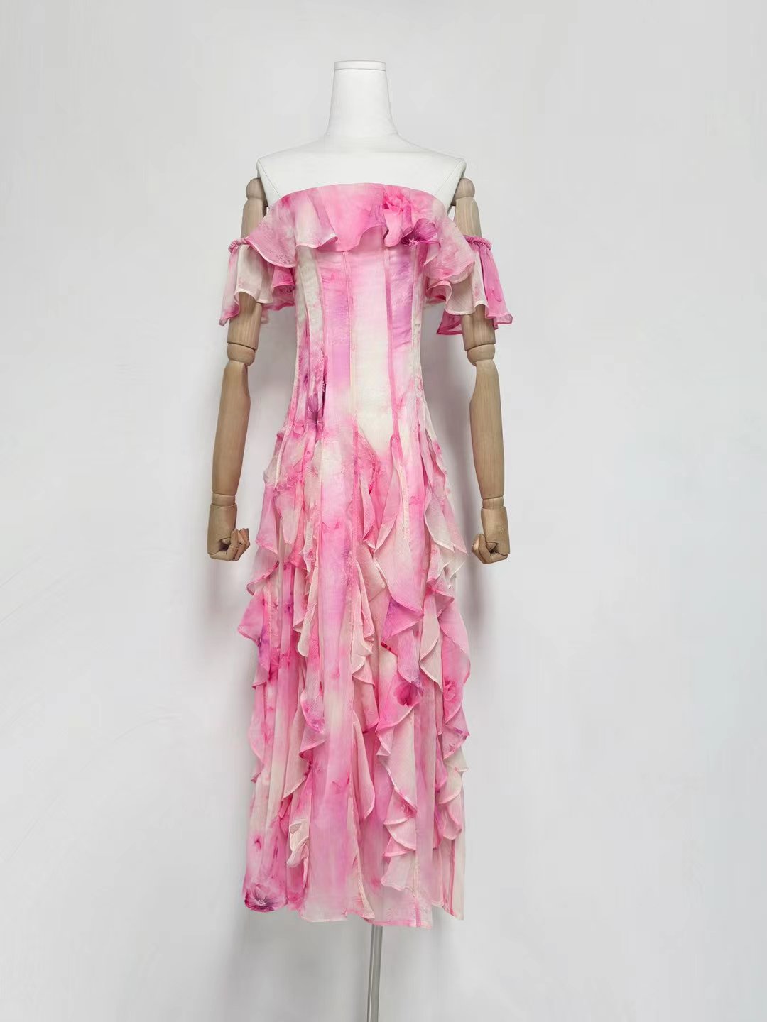 One Line Ruffles Long Dress