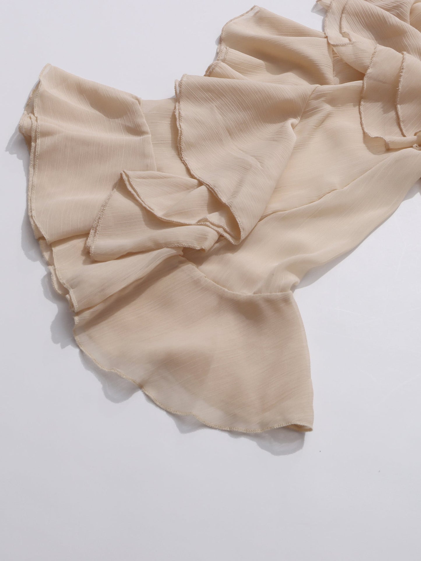 Nude Pink Ruffled Chiffon Blouse with Tiered Bell Sleeves - SISPELL