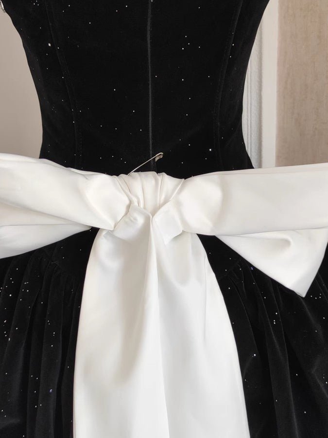 Patchwork Bowknot Diamonds Short Dress - SISPELL