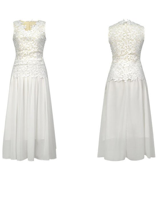 Patchwork Lace Mesh Solid Long Dress - SISPELL