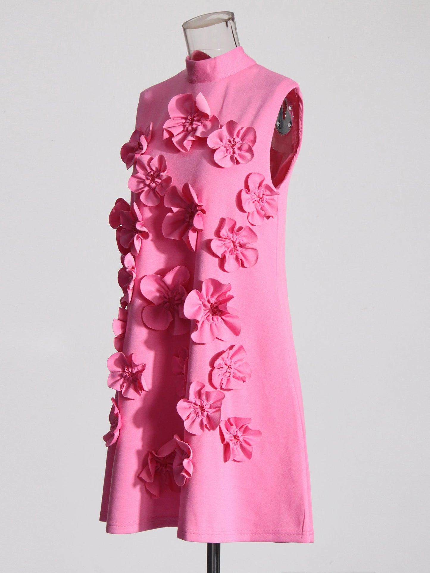 Pink 3D Floral High Neck Mini Dress - SISPELL