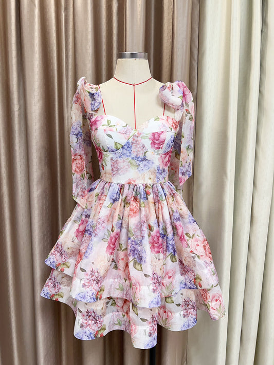 Print Patchwork Strap Short Dress - SISPELL