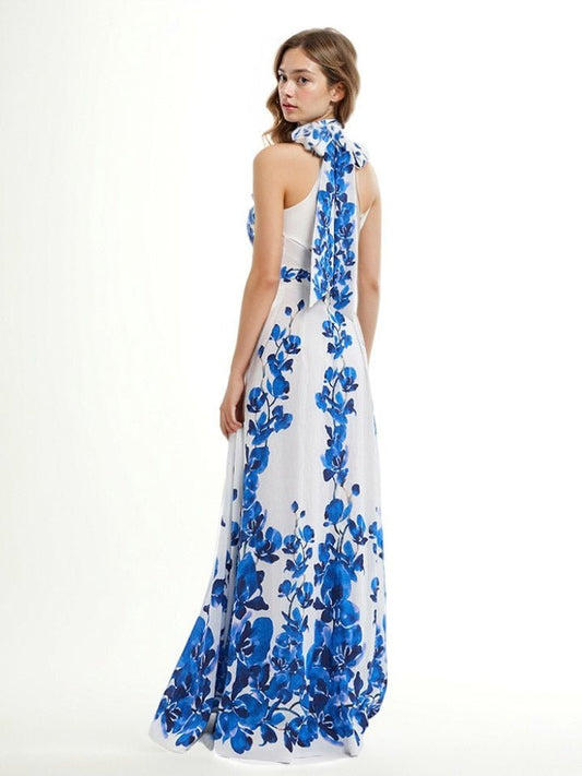 Print Sleeveless Backless Long Dress - SISPELL