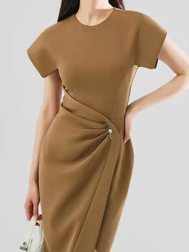 Round Neck Solid Long Dress - SISPELL