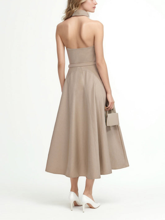 Sleeveless Solid Elegant Midi Dress - SISPELL