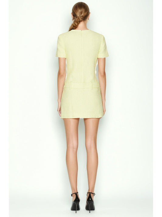 Solid Round Neck Belt Short Dress - SISPELL