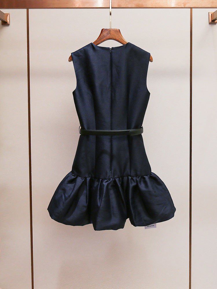 Solid Sleeveless Round Neck Short Dress - SISPELL