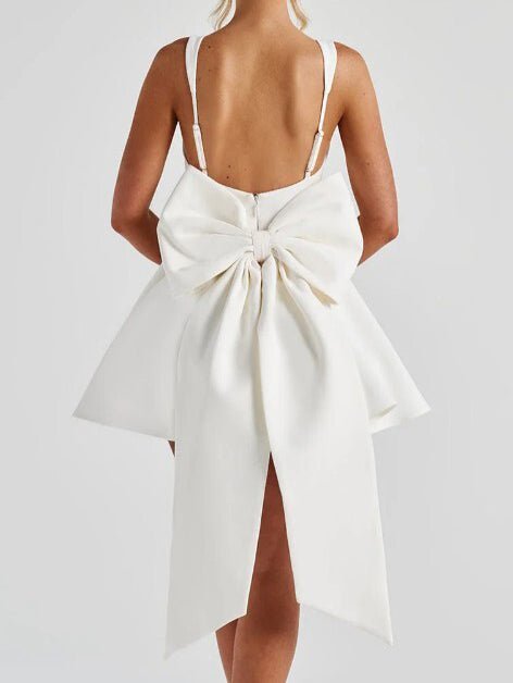 Square Collar Patchwork Bowknot Short Dress - SISPELL
