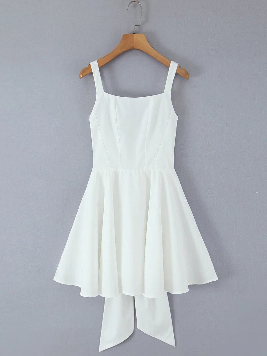 Square Collar Patchwork Bowknot Short Dress - SISPELL