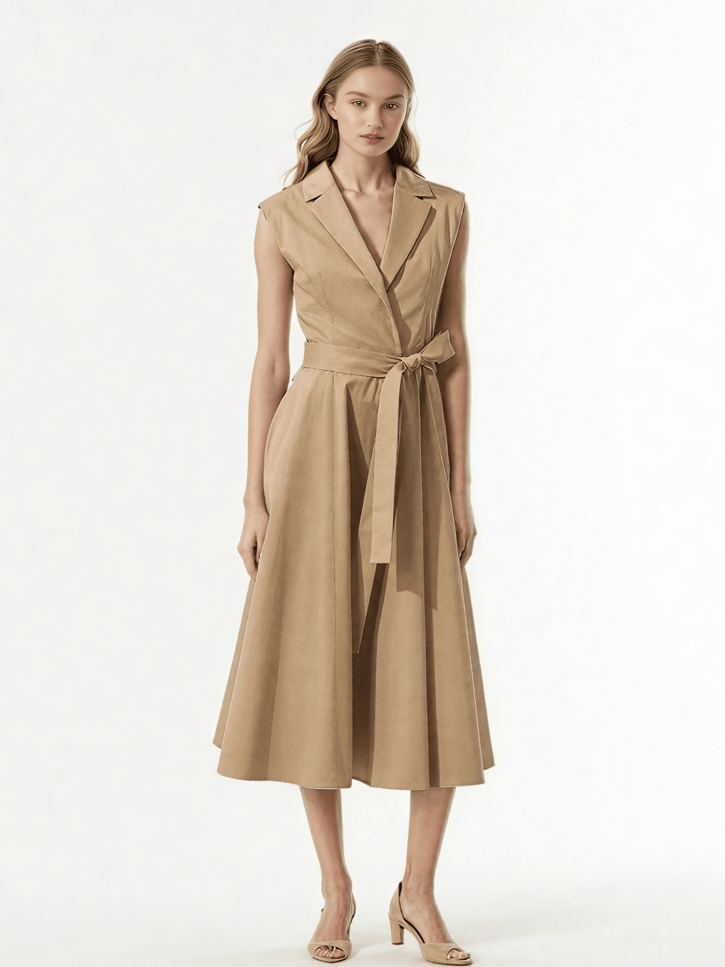 V - neck Solid Sleeveless Long Dress - SISPELL