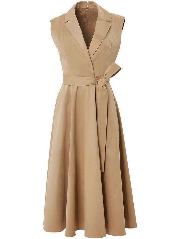 V - neck Solid Sleeveless Long Dress - SISPELL