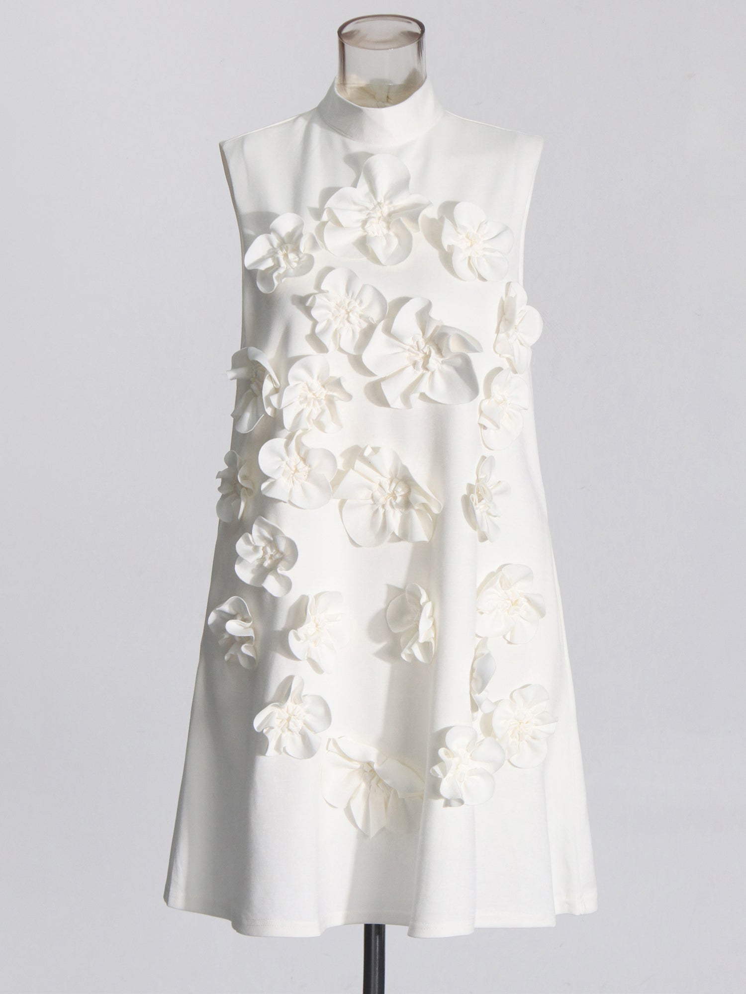White 3D Floral High Neck Mini Dress - SISPELL