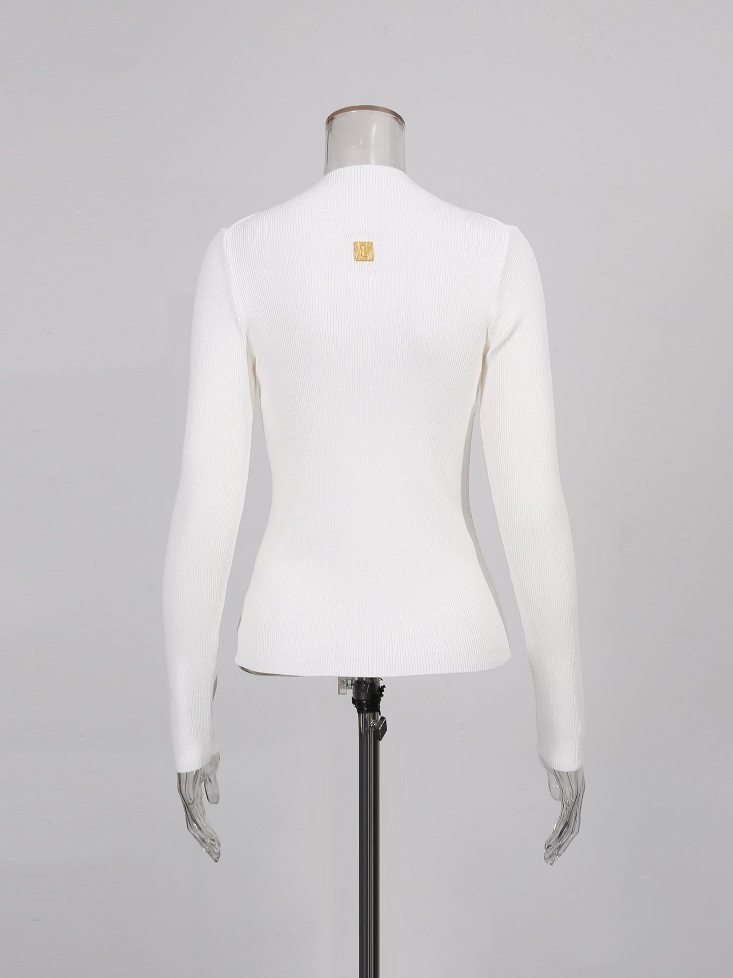 White Ribbed Knit Sweater with Gold Embellishment - SISPELL