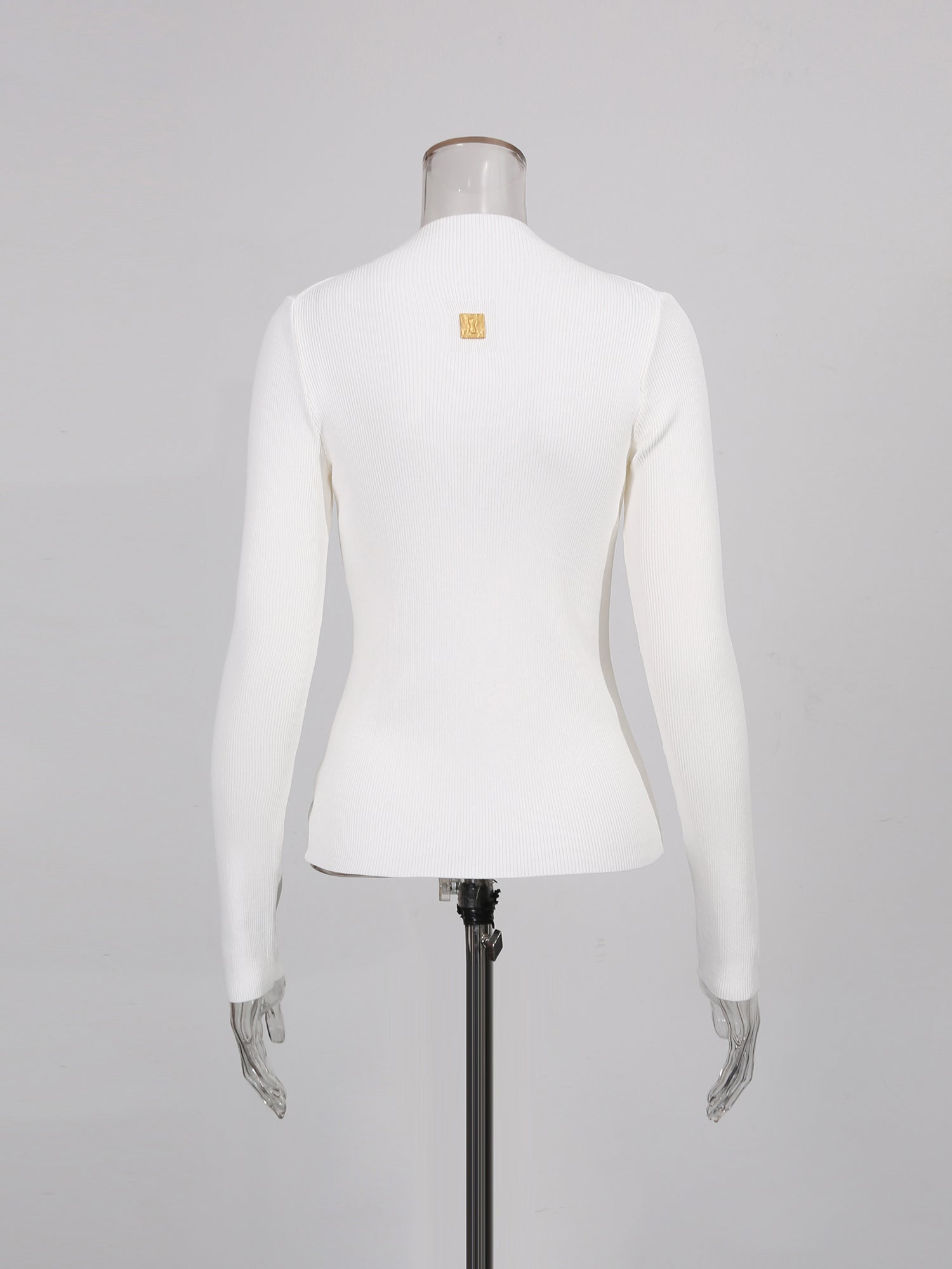 White Ribbed Knit Sweater with Gold Embellishment - SISPELL