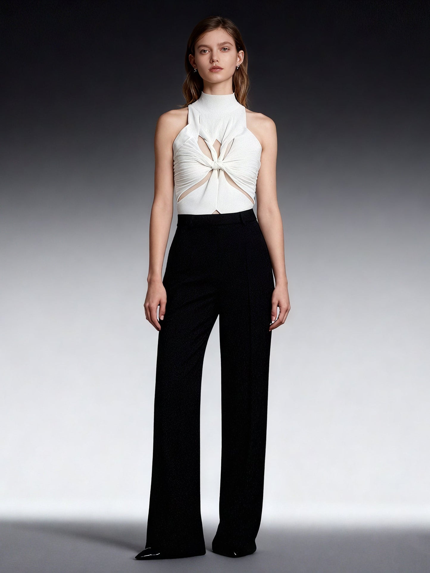 White Ribbed Knot Cutout Sleeveless Top - SISPELL