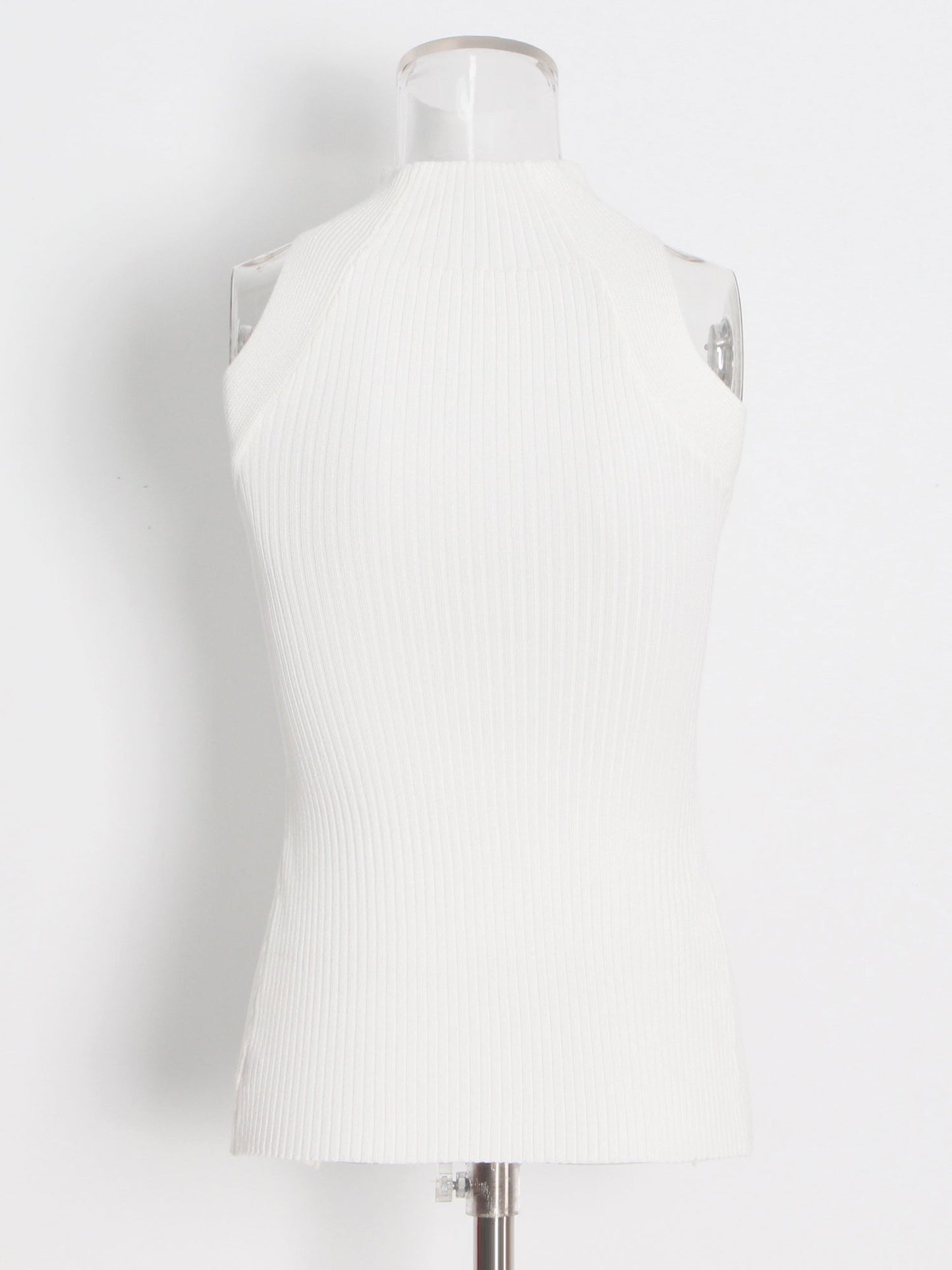 White Ribbed Knot Cutout Sleeveless Top - SISPELL