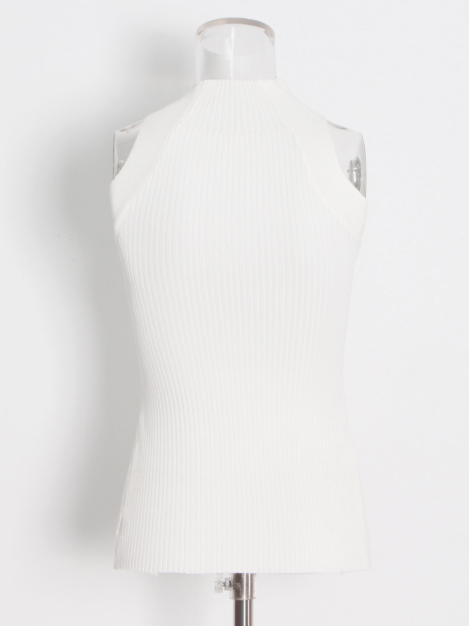 White Ribbed Knot Cutout Sleeveless Top - SISPELL