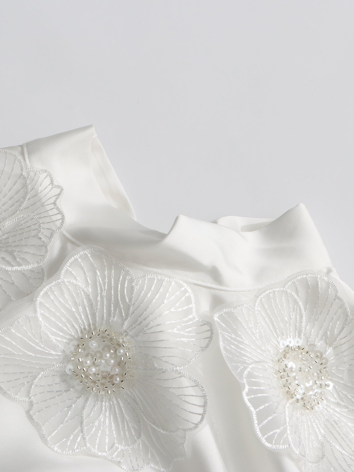 White Sleeveless Midi Dress with Floral Lace & Pearl - SISPELL