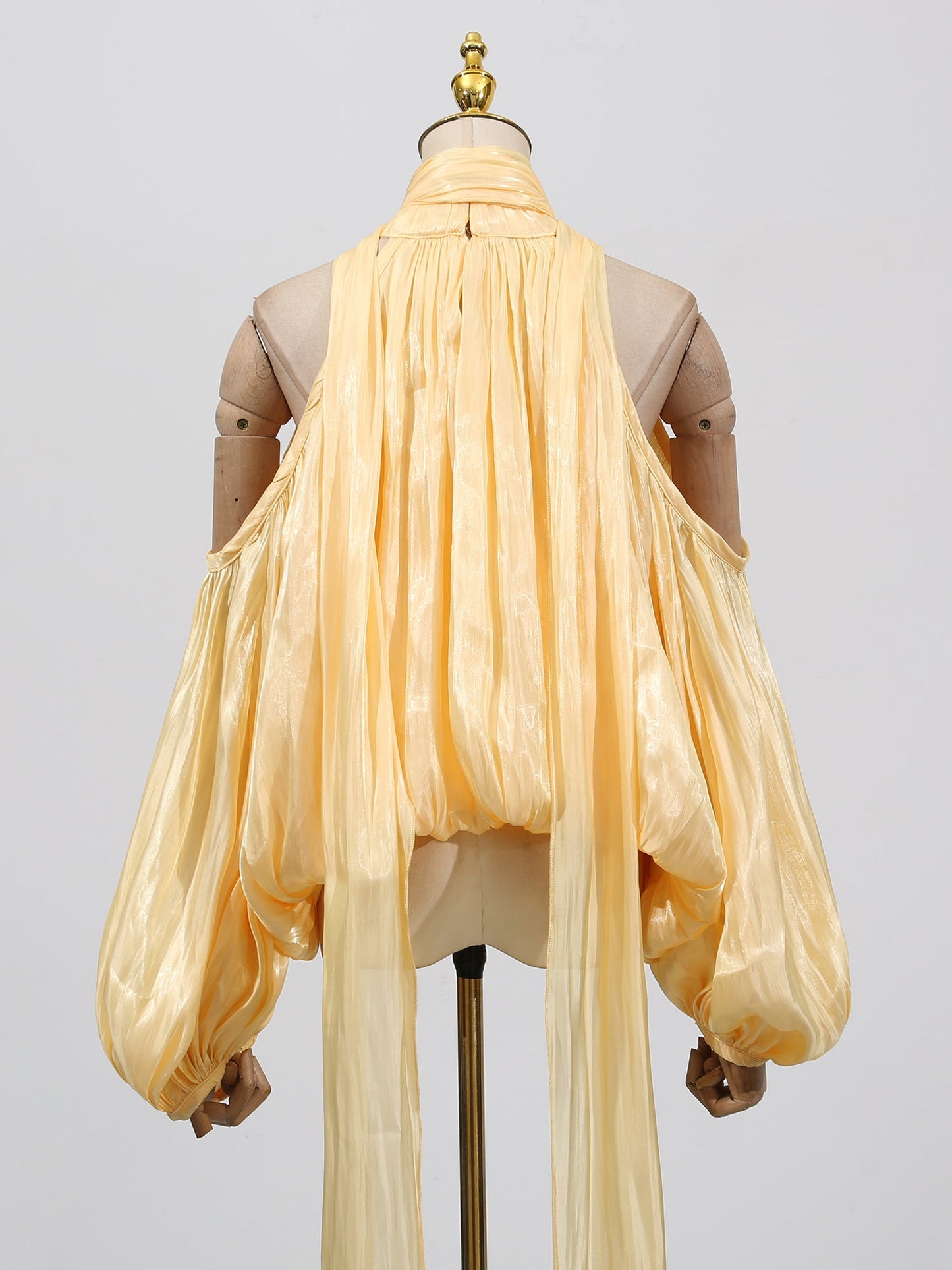Yellow Halter Neck Puff Sleeve Blouse - SISPELL