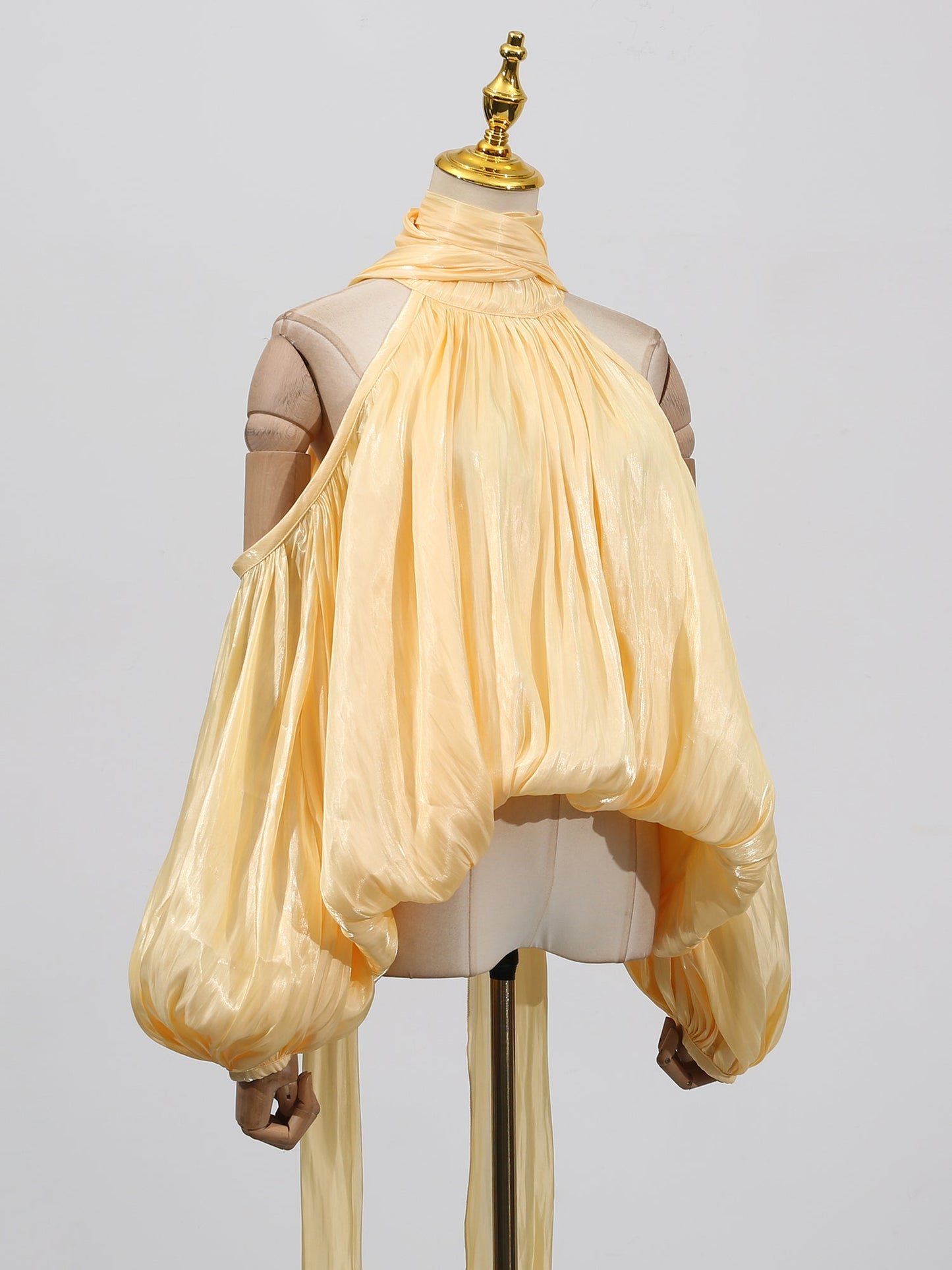 Yellow Halter Neck Puff Sleeve Blouse - SISPELL