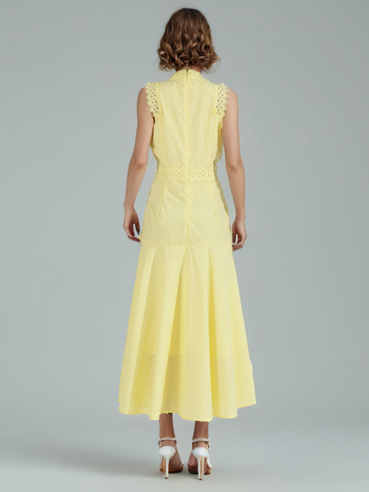 Yellow Lace Sleeveless Midi Dress - SISPELL