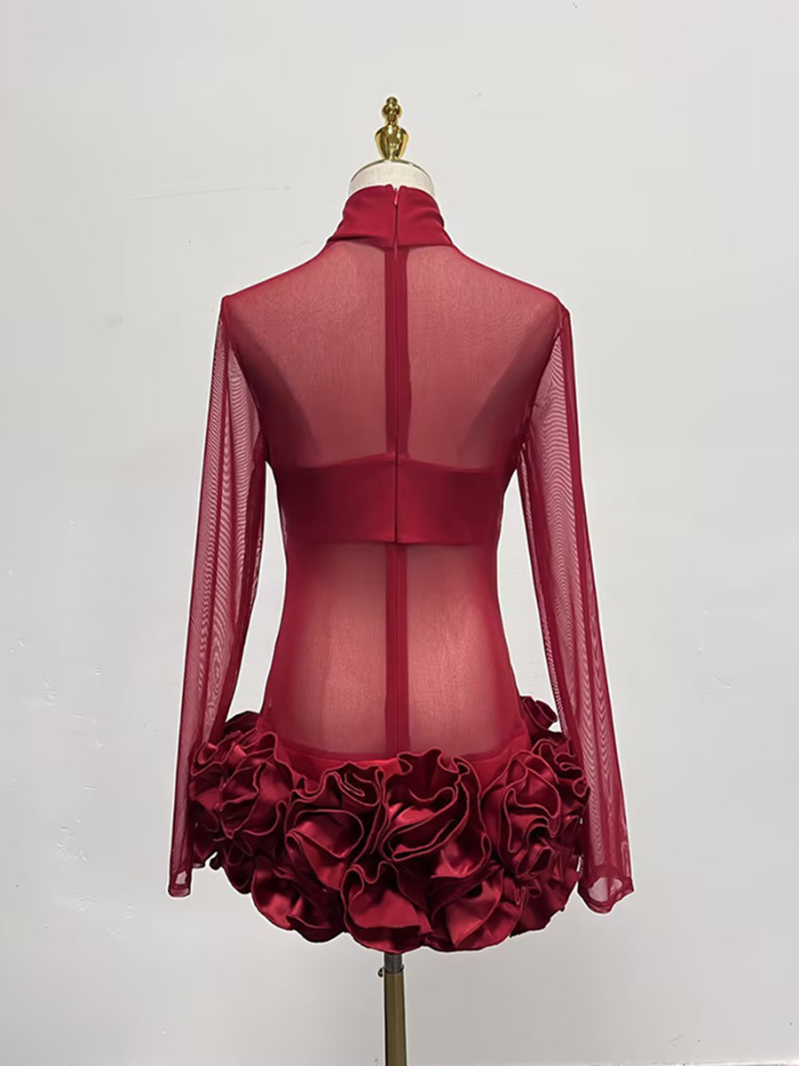 Patchwork Flower Solid Short Dress