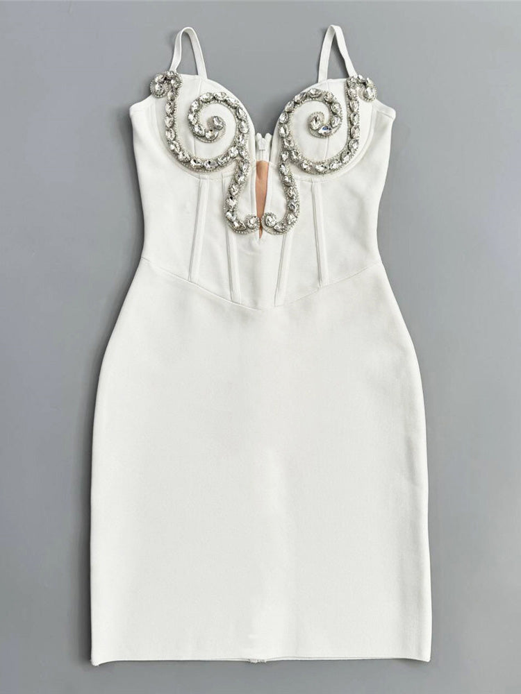 Patchwork Diamonds V-neck Short Dress