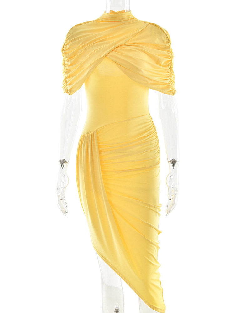 Elegant Solid Chic Ruched Short Dress