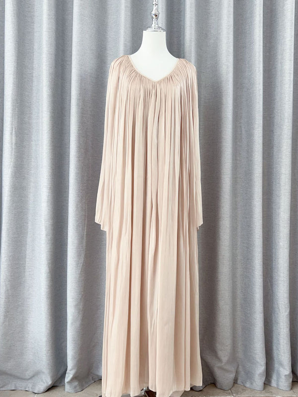 Pleated Solid Elegant Long Dress