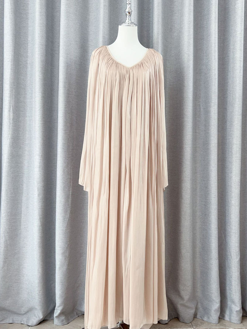 Pleated Solid Elegant Long Dress