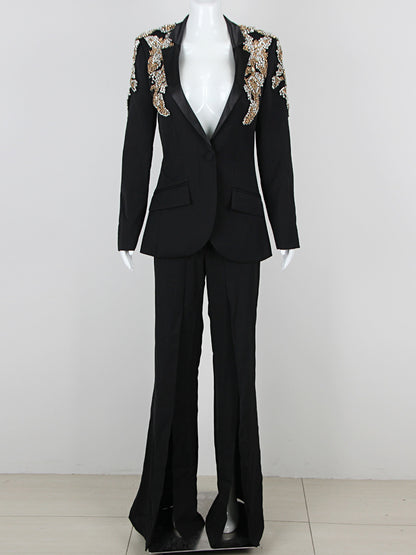 V-neck Patchwork Diamonds Two Piece Set