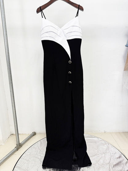 Elegant Hit Color Side Split Long Dress