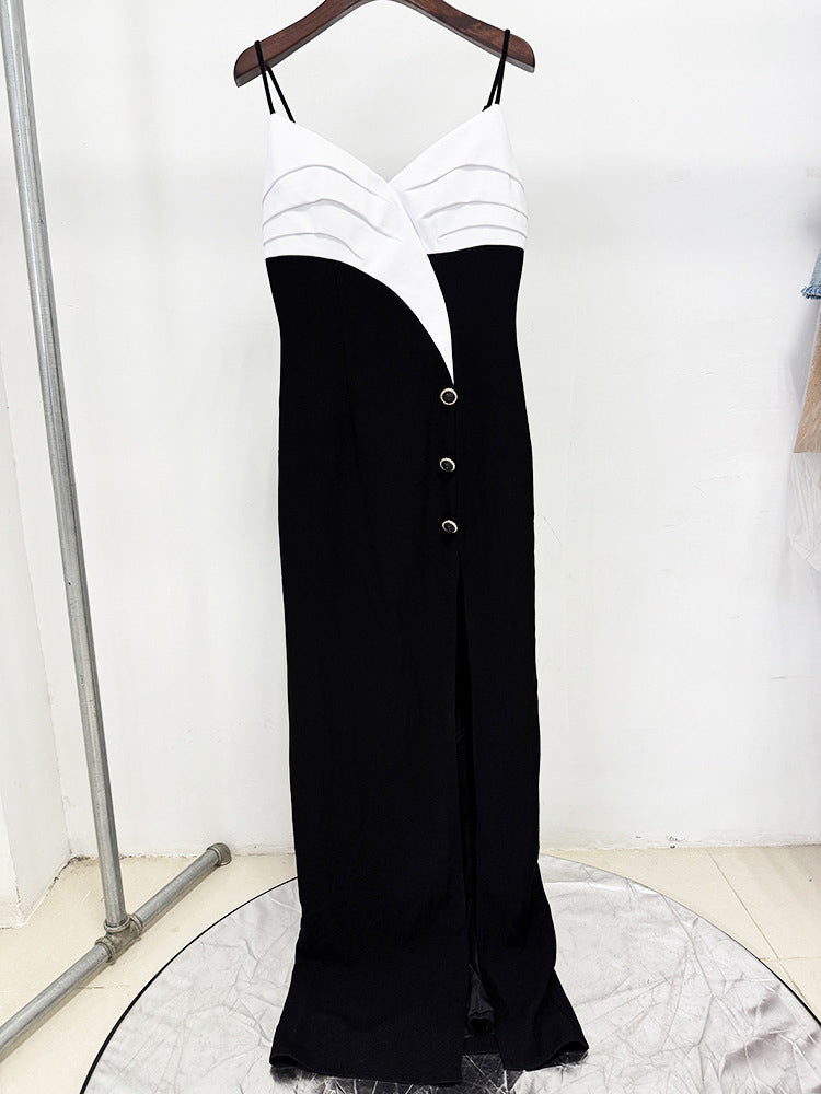 Elegant Hit Color Side Split Long Dress