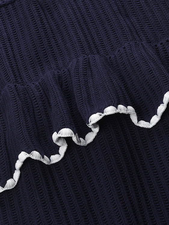 Knit V-neck Ruffles Short Dress