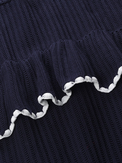 Knit V-neck Ruffles Short Dress