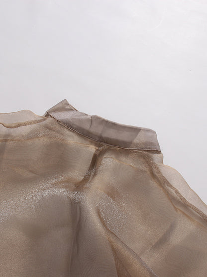 High Neck Organza Cape Sleeve Maxi Dress