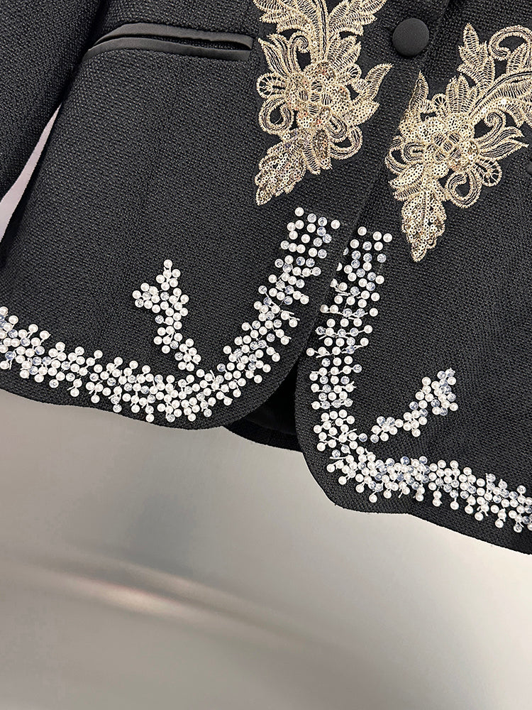 Patchwork Pearls Diamonds Solid Jacket