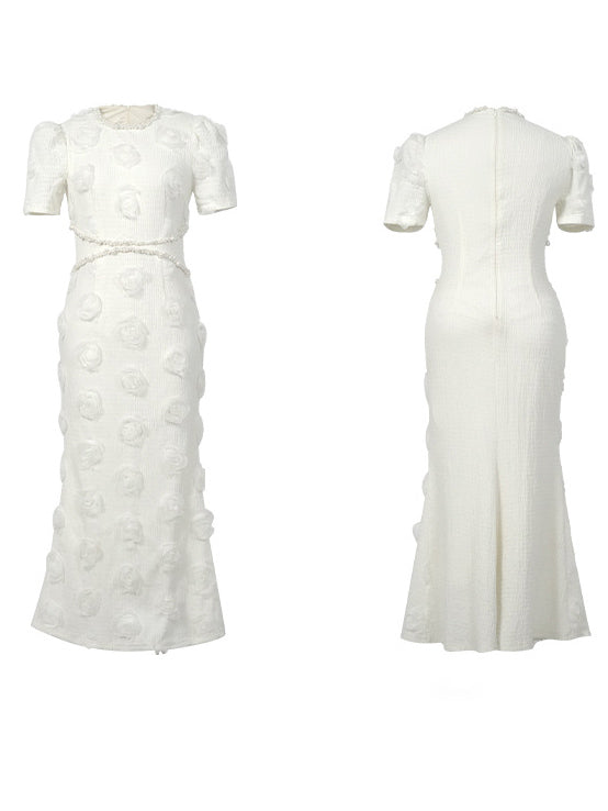 Patchwork Pearls Solid Long Dress